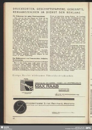 Drucksorten, Geschäftspapiere, geschäftliche Reklamezeichen im Dienst der Reklame