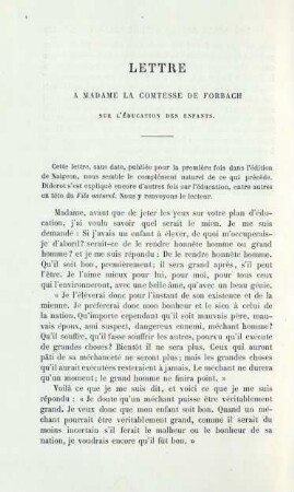 Lettre à Madame la Comtesse de Forbach