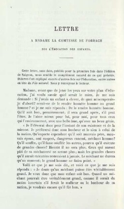 Lettre à Madame la Comtesse de Forbach