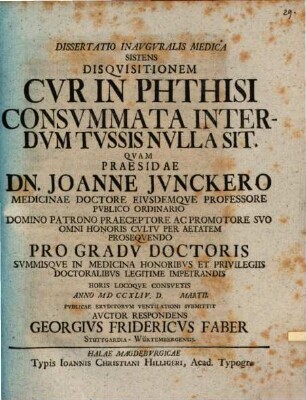 Diss. inaug. med. sistens disquisitionem cur in phthisi consummata interdum tussis nulla sit