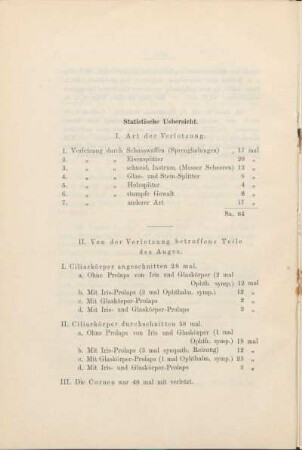 II. Von der Verletzung betroffene Teile des Auges.