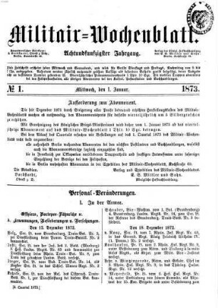 Militär-Wochenblatt : unabhängige Zeitschrift für die deutsche Wehrmacht. 58. 1873