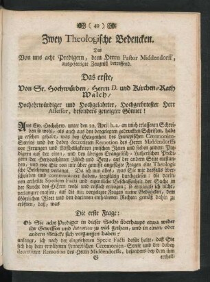 Zwey Theologische Bedencken.