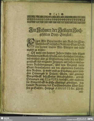 Im Nahmen der Heiligen Hochgelobten Drey-Einigkeit: