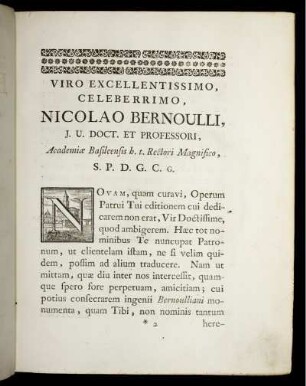 Viro Excellentissimo, Celeberrimo, Nicolao Bernoulli.