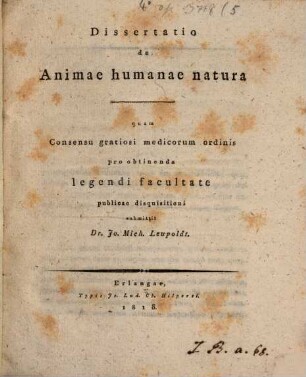 Diss. de animae humanae natura