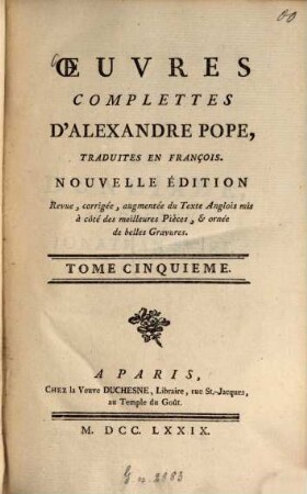 Oeuvres Complettes D'Alexandre Pope. 5