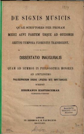 De signis musicis : quae scriptores per primam medii aevi partem usque ad Guidonis Aretini tempora florentes tradiderint