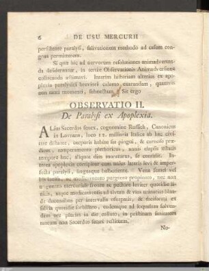 Observatio II. De Paralysi ex Apoplexia