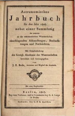 Astronomisches Jahrbuch. 1808 (1805)