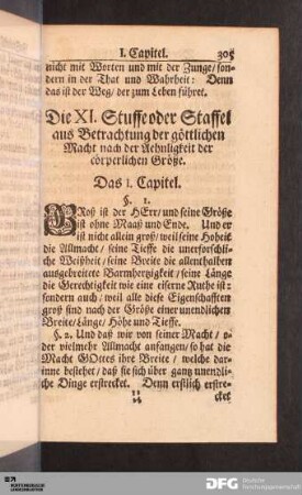 Die XI. Stuffe oder Staffel aus Betrachtung der göttlichen Macht nach der Aehnligkeit der cörperlichen Größe.