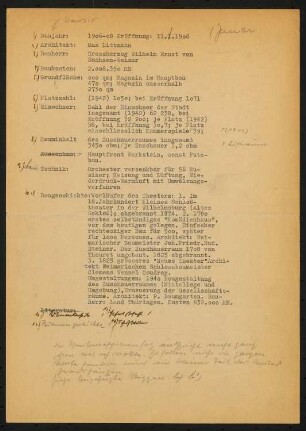 Hoftheater, Weimar: Schriftstück zum Fragebogen für das Handbuch »Das Deutsche Theater«
