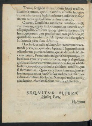 Sequitur Altera Musicae Pars.