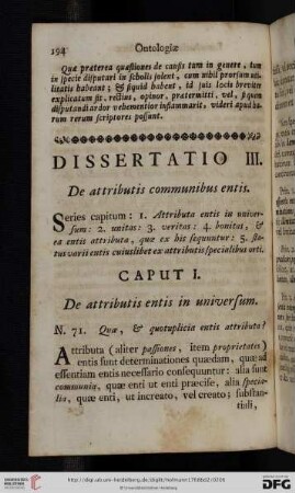 Dissertatio III: De attributis communibus entis