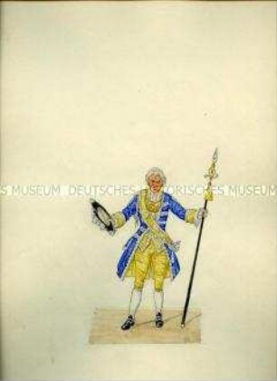 Uniformdarstellung, Offizier der Schweizer Garde, Sachsen, um 1750.