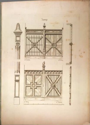 Architektonische Skizzen : eine Sammlung ausgeführter Baulichkeiten und architektonischer Gegenstände für alle Zweige des Bauhandwerks, 6. Die Arbeiten des Bautischlers : Lieferung II