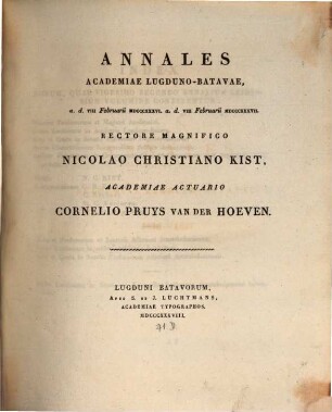 Annales Academiae Lugduno-Batavae. 1836/37, 1836/37 (1838)