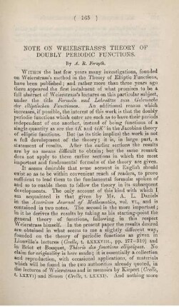 Note on Weierstrass's theory of doubly periodic functions.