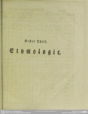 Erster Theil. Etymologie