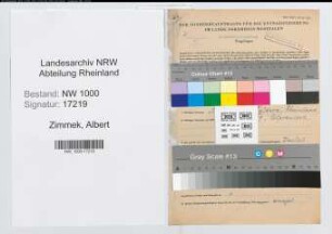 Entnazifizierung Albert Zimmek, geb. 11.08.1896 (Obersteuersekretaer)