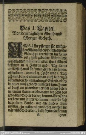 Das I. Capitel. Von dem täglichen Abend- und Morgen-Gebeth