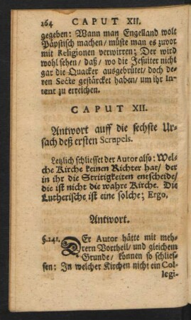 Caput XII. Antwort auff die sechste Ursach deß ersten Scrupels.