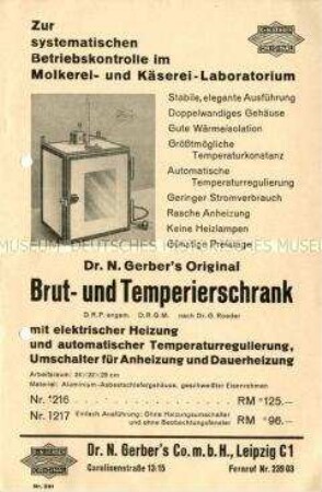 Zur systematischen Betriebskontrolle im Molkerei- und Käserei-Laboratorium / Brut- und Temperierschrank / Nr. 291