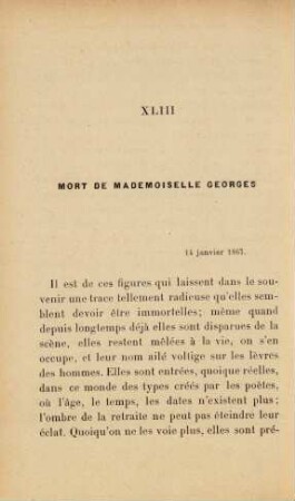 XLIII Mort de Mademoiselle Georges