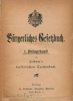 Anlagebd. 1: Bürgerliches Gesetzbuch