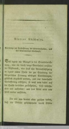 Vierter Abschnitt. Vorschläge zur Verbesserung der Armenanstalten, und des Armenwesens überhaupt