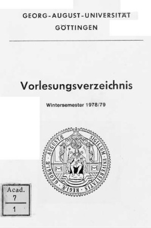 WS 1978/79: Vorlesungsverzeichnis