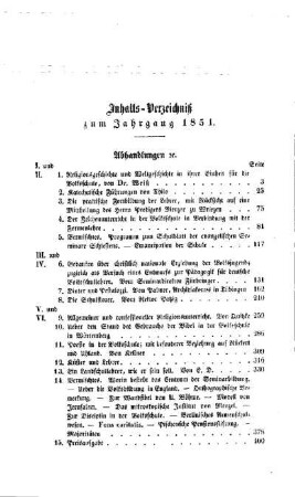Inhalts-Verzeichniß zum Jahrgang 1851