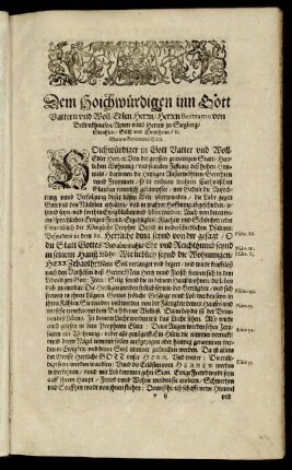 Dem Hoichwürdigen inn Gott Vattern und Woll-Edlen Herrn/ Herren Bertramo von Bellinckhausen [...]
