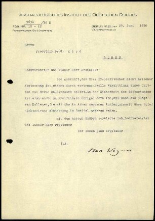 M. Wegner an G. Karo