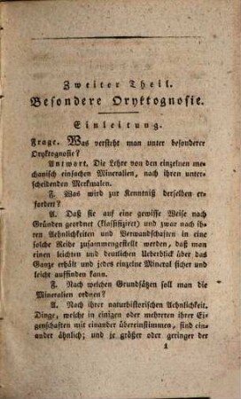 Katechismus der Mineralogie : für Anfänger und Liebhaber dieser Wissenschaft, 2. Besondere Oryktognosie