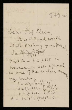 Nr. 9: Briefe von Arthur Cayley an Felix Klein, Cambridge, 8.10.1881