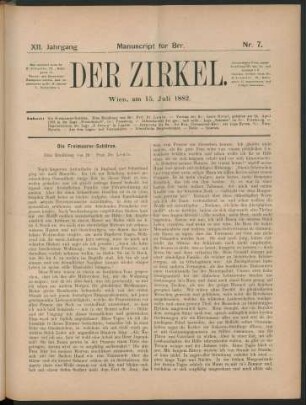 Nr. 7. Wien, am 15. Juli 1882.