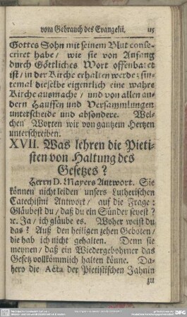 XVII. Was lehren die Pietisten von Haltung des Gesetzes?