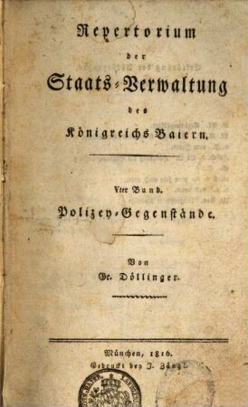 Repertorium der Staats-Verwaltung des Königreichs Baiern, 5. Polizey-Gegenstände