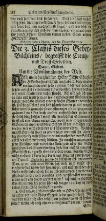 Die 3. Claßis dieses Gebet-Büchleins, begreifft die Creutz- und Trost-Gebetlein.