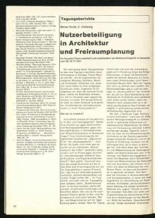 Nutzerbeteiligung in Architektur und Freiraumplanung. Werkbund-Gespräch, 18./19.11.1977 in Darmstadt
