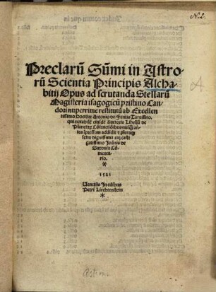 Praeclarum opus ad scrutanda stellarum magisteria isagogicum