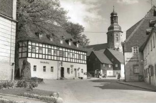 Geising, Hauptstraße 31. Ratskeller. Blick zur Stadtkirche