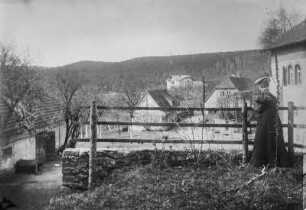 Coswig. Frau am Zaun