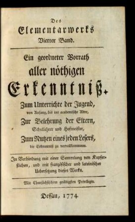 Bd. 4: Des Elementarwerks ... Band
