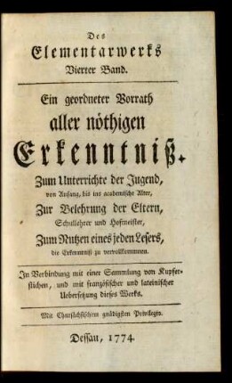 Bd. 4: Des Elementarwerks ... Band