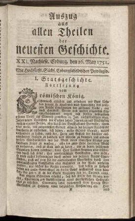 XXI. Nachlese. Coburg, den 26. May 1751.