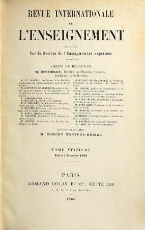 Revue internationale de l'enseignement. 16. 1888