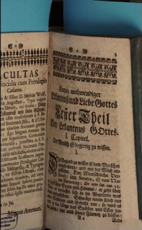Eintzig Nothwendige Erkantnuß und Liebe Gottes, 1. Von Erkantnuß Gottes