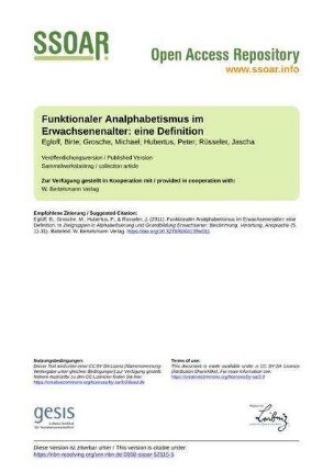 Funktionaler Analphabetismus im Erwachsenenalter: eine Definition